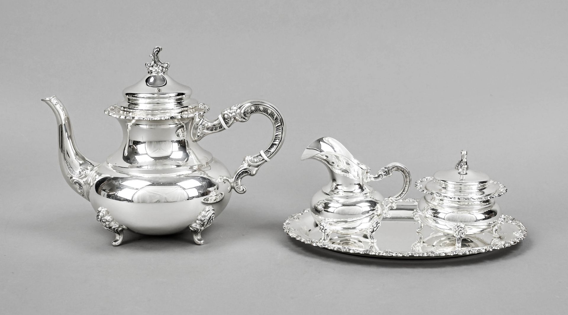 A four-piece tea set, German, 20th century, maker's mark Gayer & Krauss, Schwäbisch Gmünd, on 4