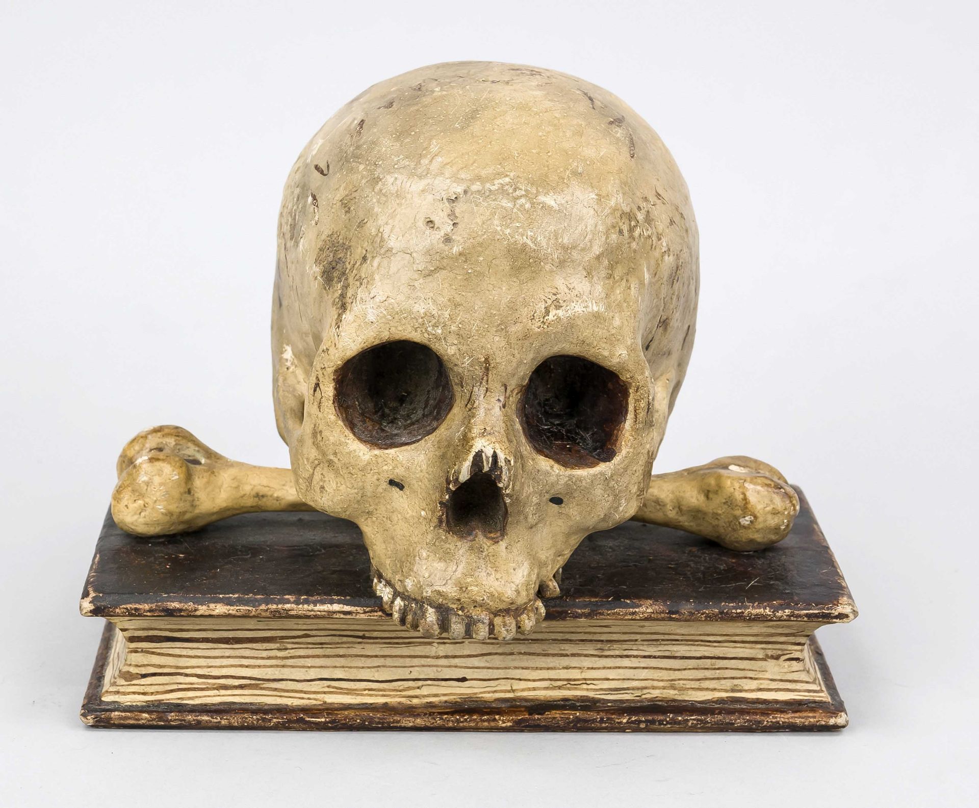 Memento Mori object, 19th century, probably carved limewood and polychrome painted. Slightly