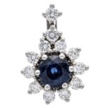 Sapphire pendant WG 750/000 with a round faceted sapphire 0.76 ct in a luminous dark blue,