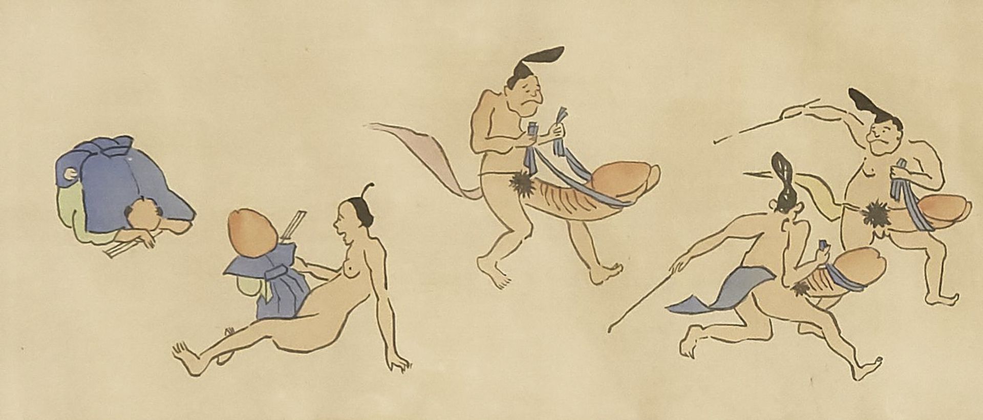 Scroll painting by Gyu Sai Kawanabe, Mocking the Strength of Man, Japan, 17th century, painting on - Image 4 of 6
