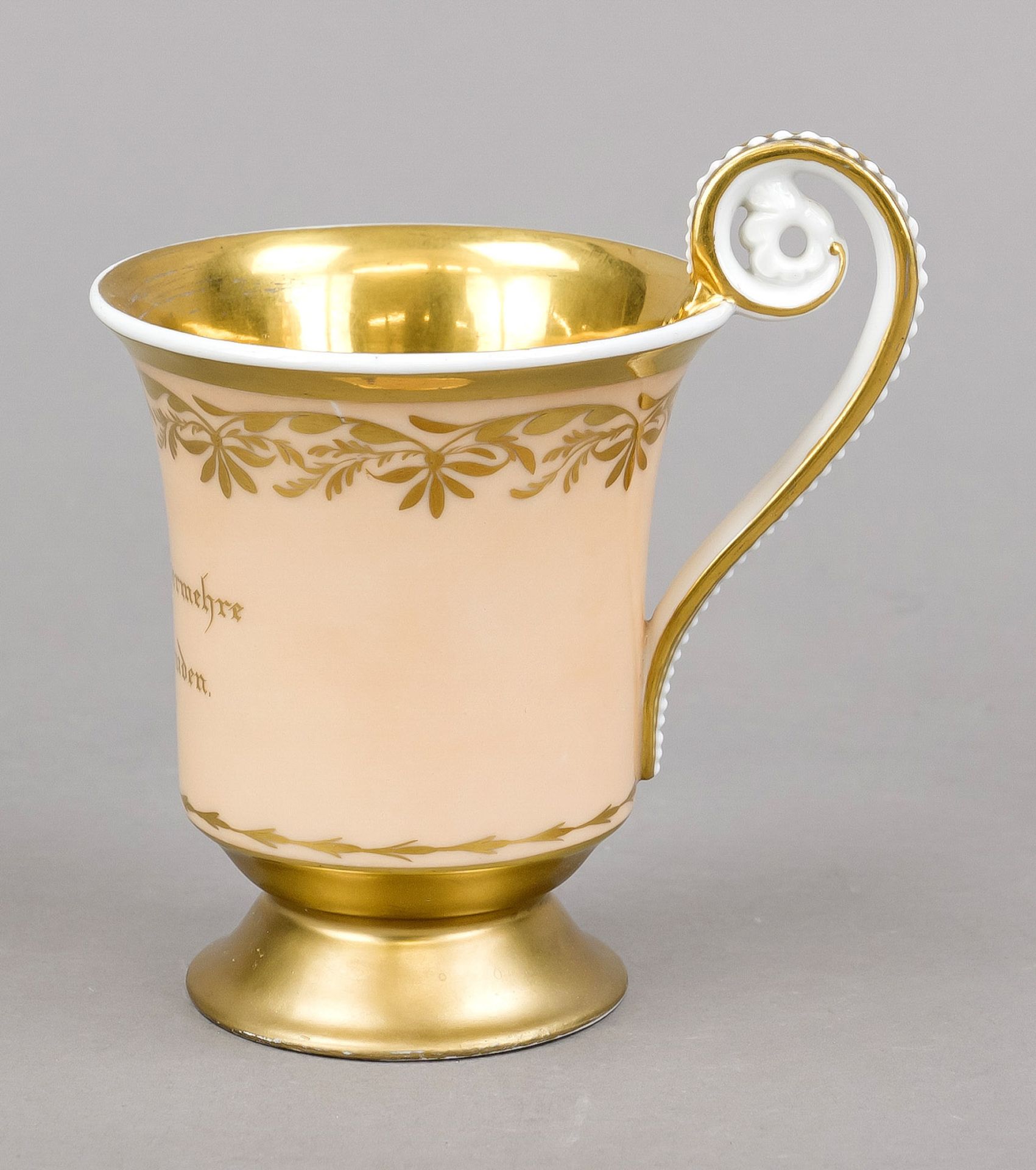 Cup with saucer, KPM Berlin, 1830s, 1st choice, bell shape with rosette handle, apricot ground - Image 2 of 2