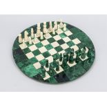 Round chessboard with figures, malachite and onyx/marble, d. 32 cm