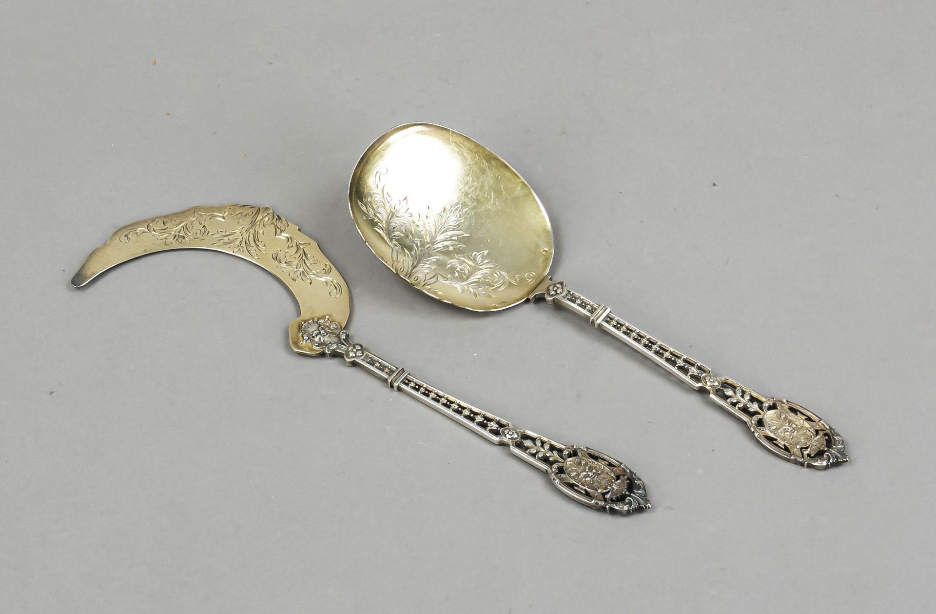 Two-piece ice cutlery set, France, c. 1900, maker's mark Emile Puiforcat, Paris, silver 950/000,