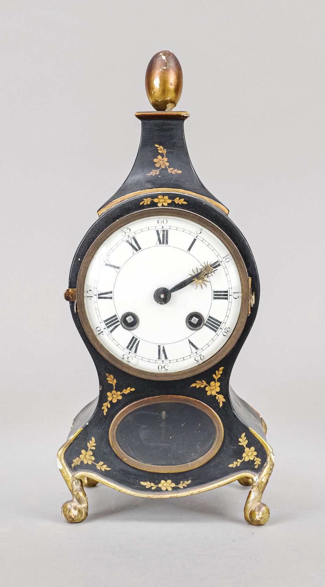 small Lenzkirch table clock, no. 2 million 079924, c. 1925, ebonized case topped with gilt egg-