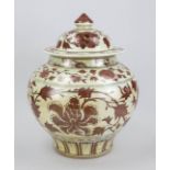 Large lidded vase with copper-red decoration, China. Bellied body of thick body with lotus