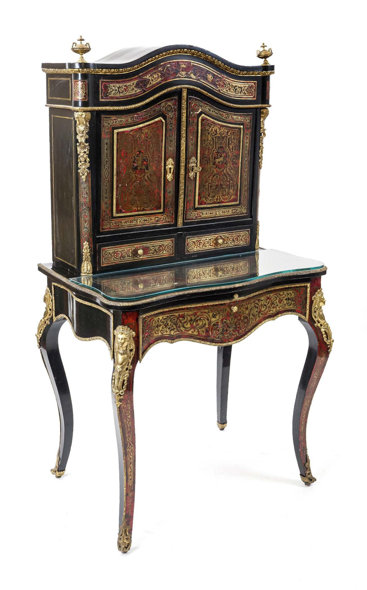 Elegant Louis Quatorze/Napoleon III-style top secretary, 19th century, oak ebonized with brass - Image 3 of 7