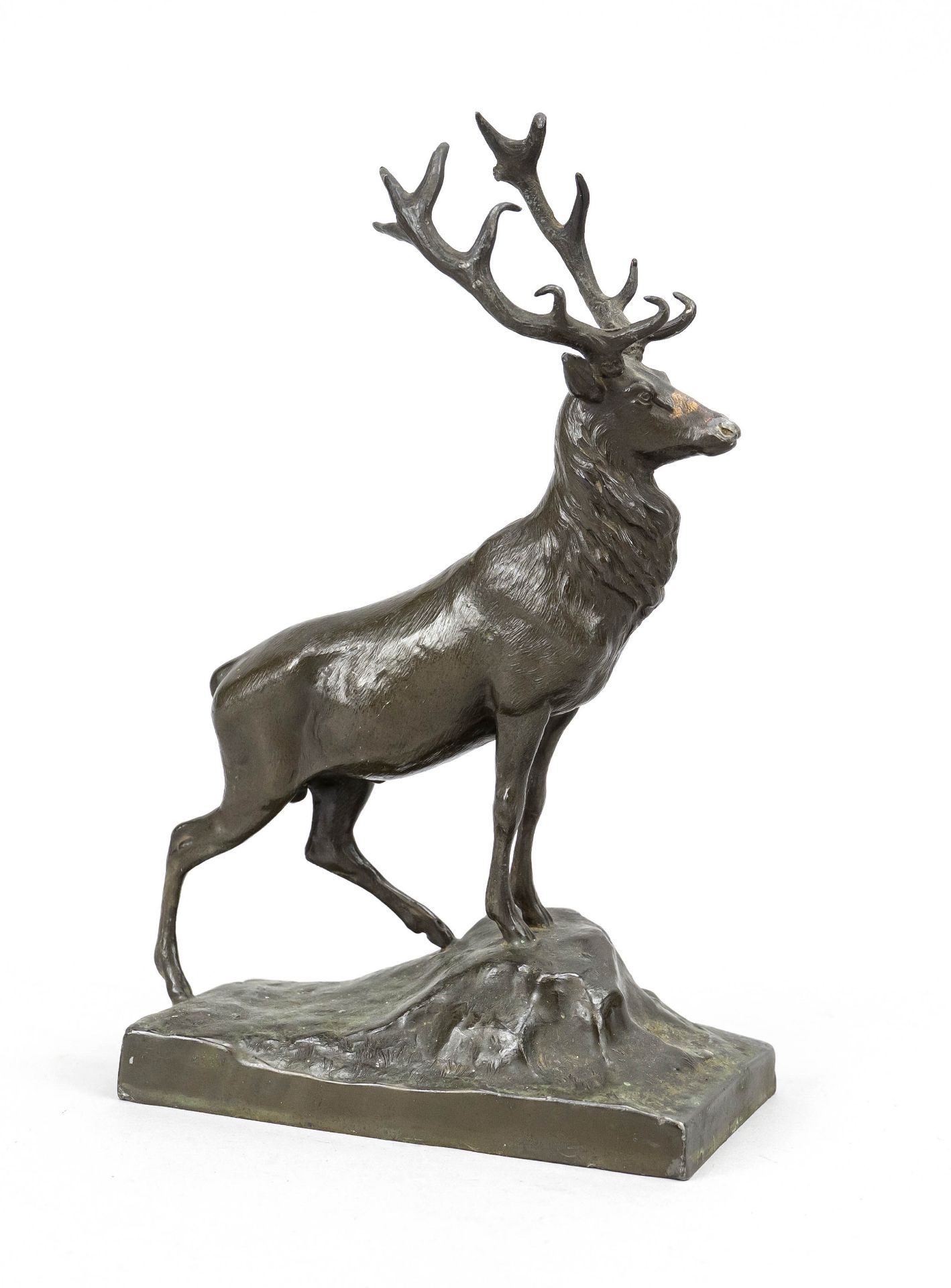 Cast zinc figure of a stag, 1st half 20th century, unsigned, bumped, h. 21 cm