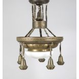 Ceiling lamp, late 19th century, wreath and large, ornamented brass socket with frosted glass