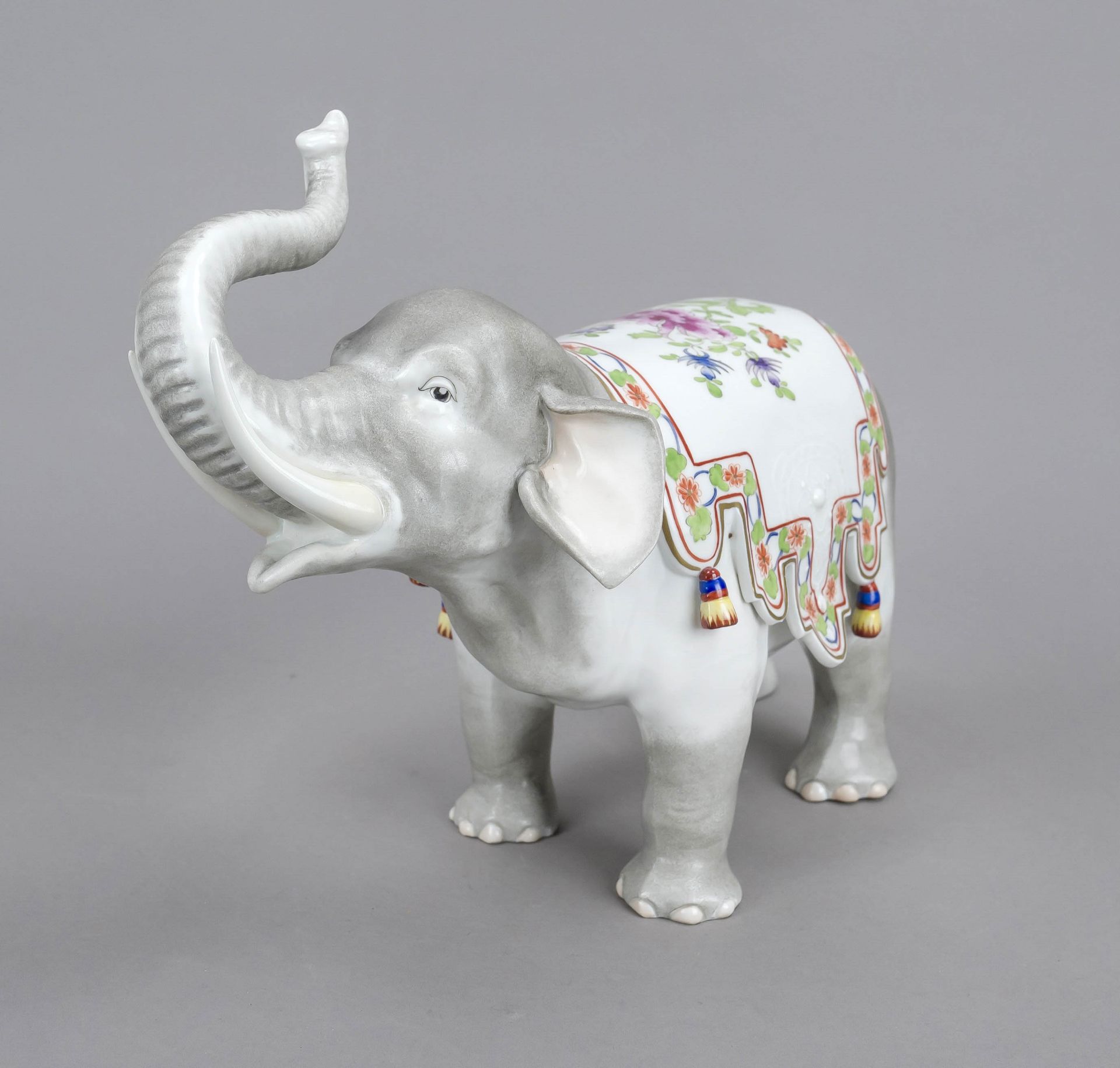 Standing elephant, C. Thieme zu Potschappel, Dresden, 20th century, with raised trunk for good - Image 2 of 2