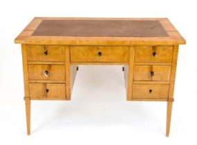 A Biedermeier-style desk, around 1900, birch, seven lockable drawers, top with leather cover, 78 x