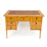 A Biedermeier-style desk, around 1900, birch, seven lockable drawers, top with leather cover, 78 x