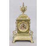 Brass table clock, c. 2nd half 19th century, cast case with openwork, decorated with rocailles,