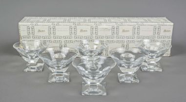 Six footed bowls, Czechoslovakia, 2nd half 20th century, Moser, Karlovy Vary, square base, funnel-