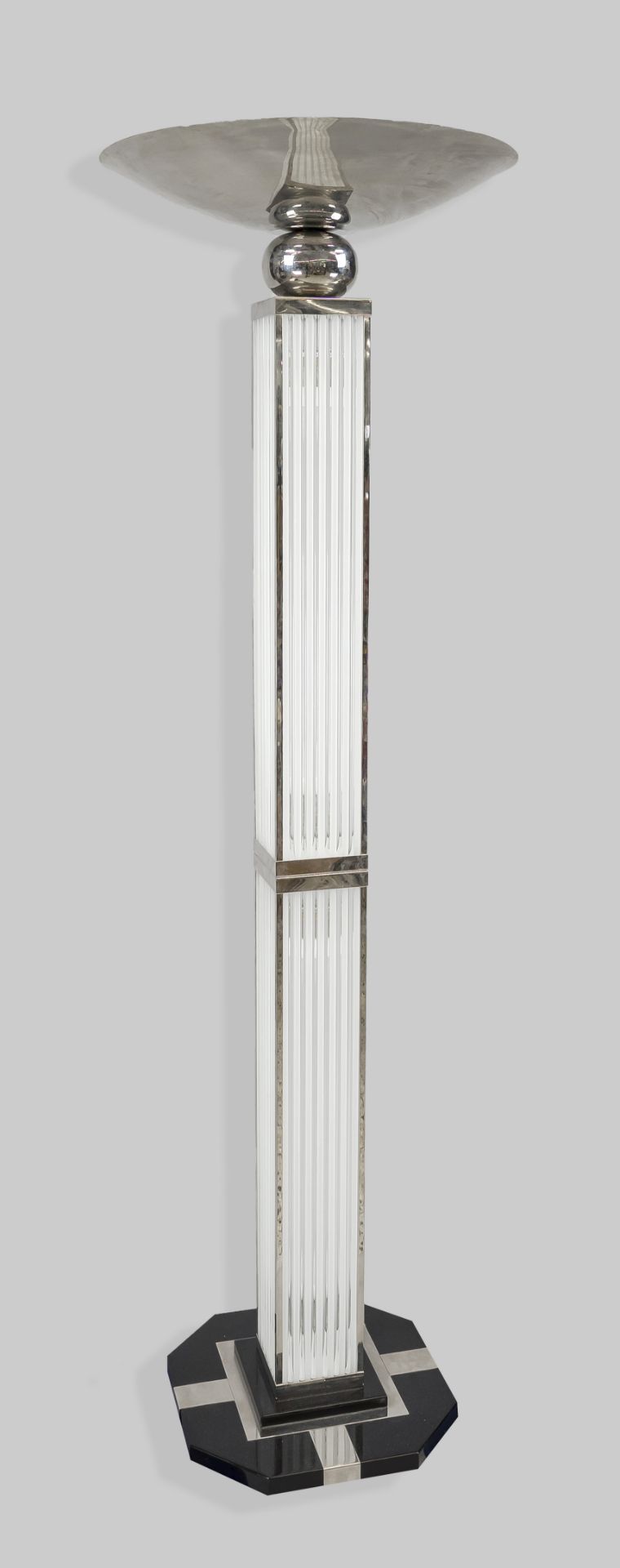 Floor lamp in Art Deco style, 2nd half 20th century, column as chrome frame with glass rods on a