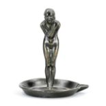 Max Le Verrier (1891-1973), modest female nude in a bowl with spout (ashtray), dark patinated