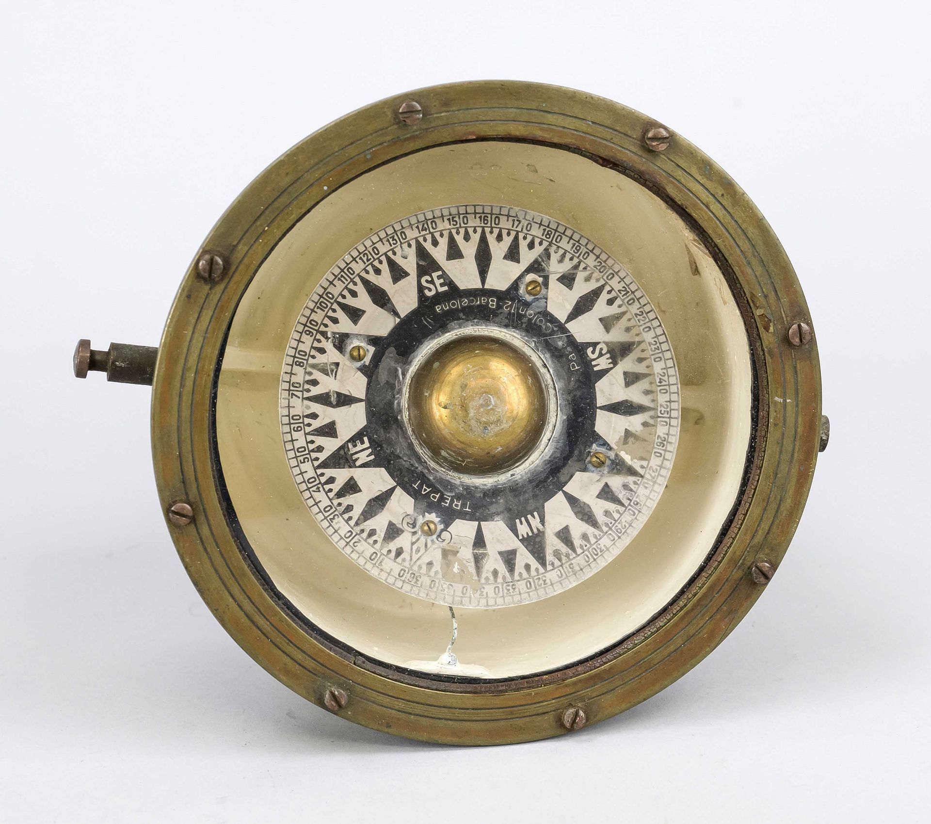 Compass, c. 1900, marked TREPAT/Barcelona, brass case, d. 16 cm - Image 2 of 2