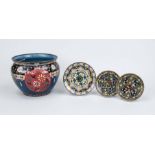 4 pieces Cloisonné, Japan, late 19th century (Meiji). 1 x cachepot, rubbed and slightly chipped,