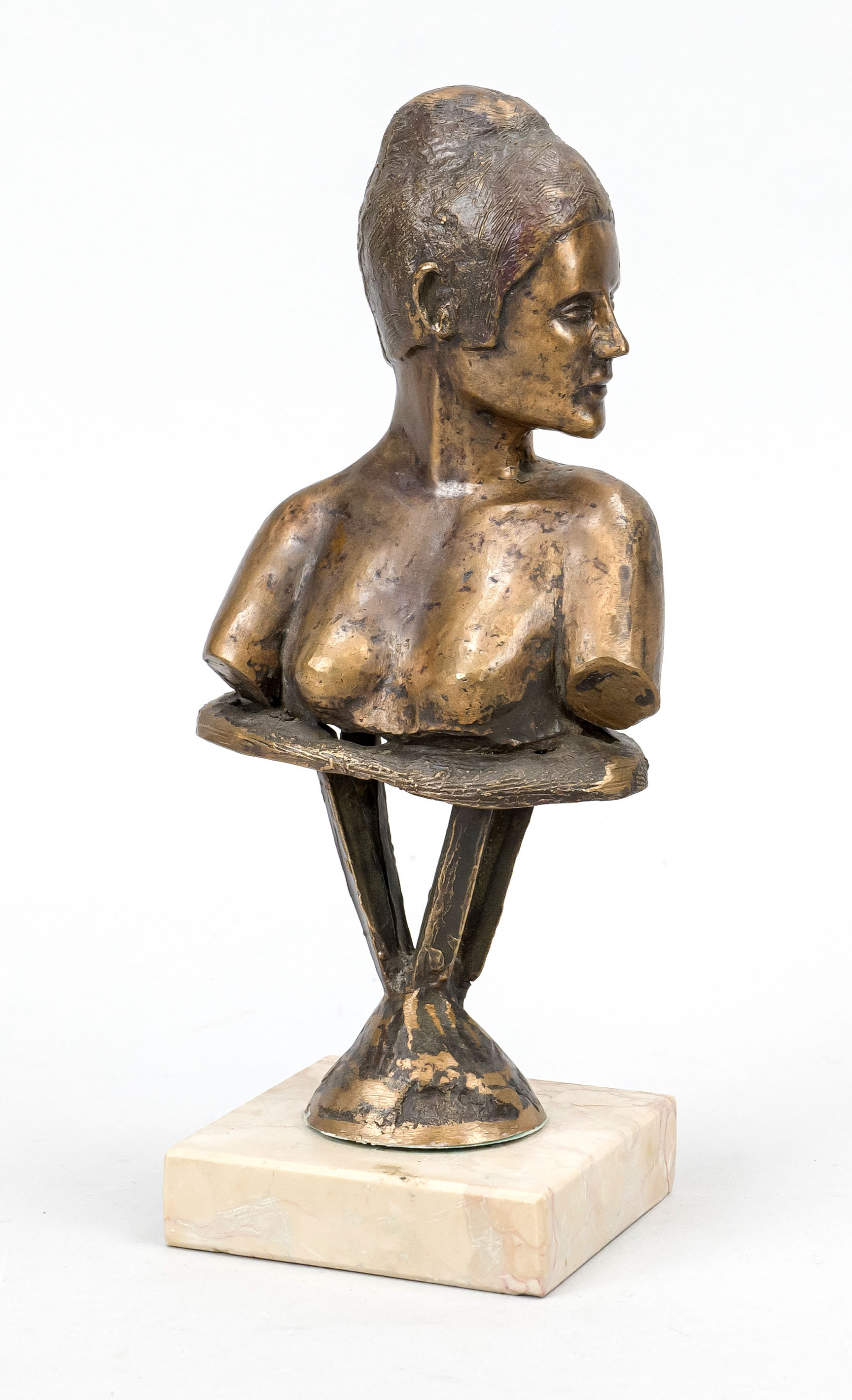 signed Kalz, 2nd half 20th century, bust of a woman, pat. bronze on marble plinth, indistinctly
