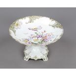 Round centerpiece, Nymphenburg, 20th century, round curved stand, on 4 feet, shallow dish with