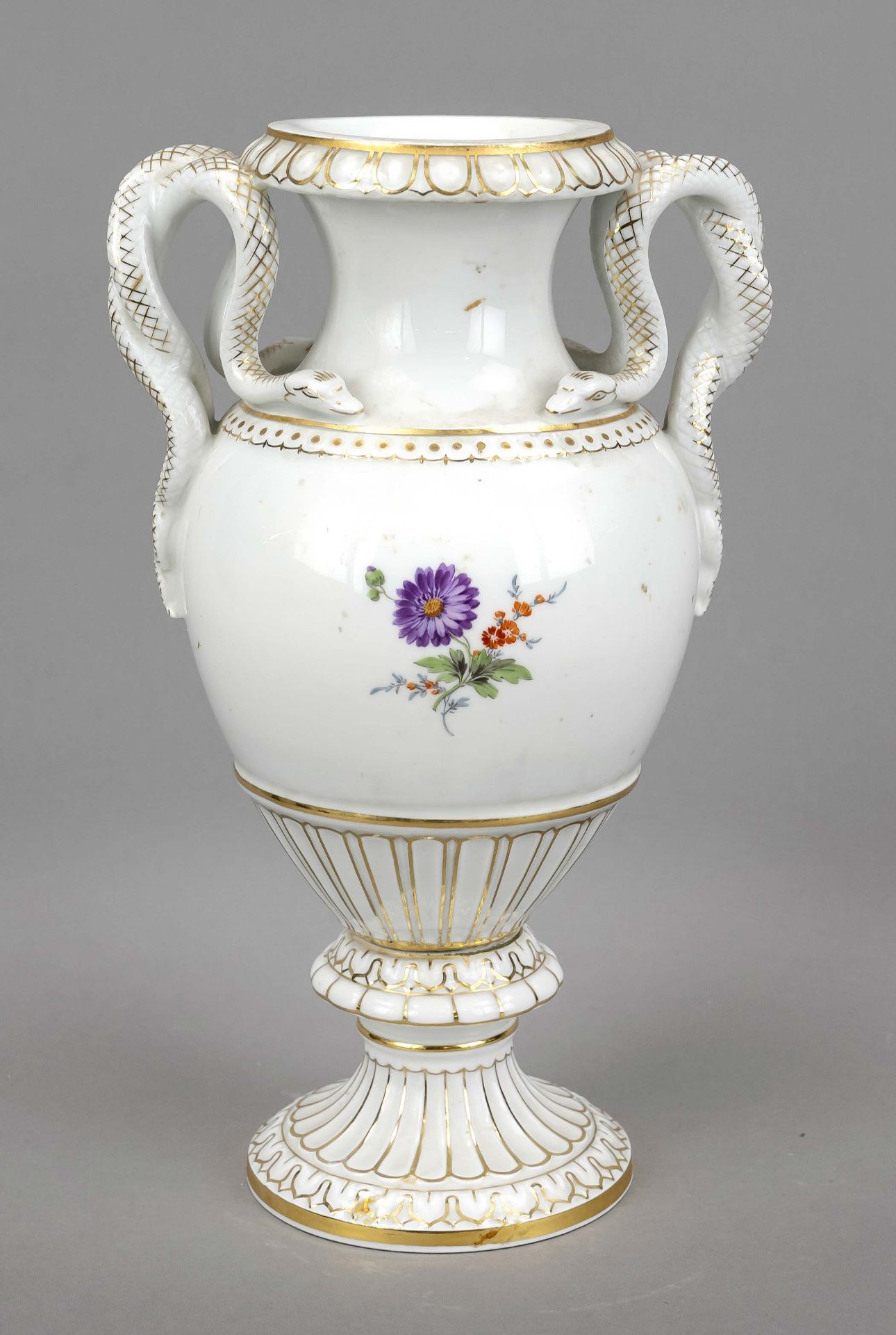 Snake-handled vase, Meissen, mark after 1934, 1st choice, amphora form with side handles in the - Image 2 of 2