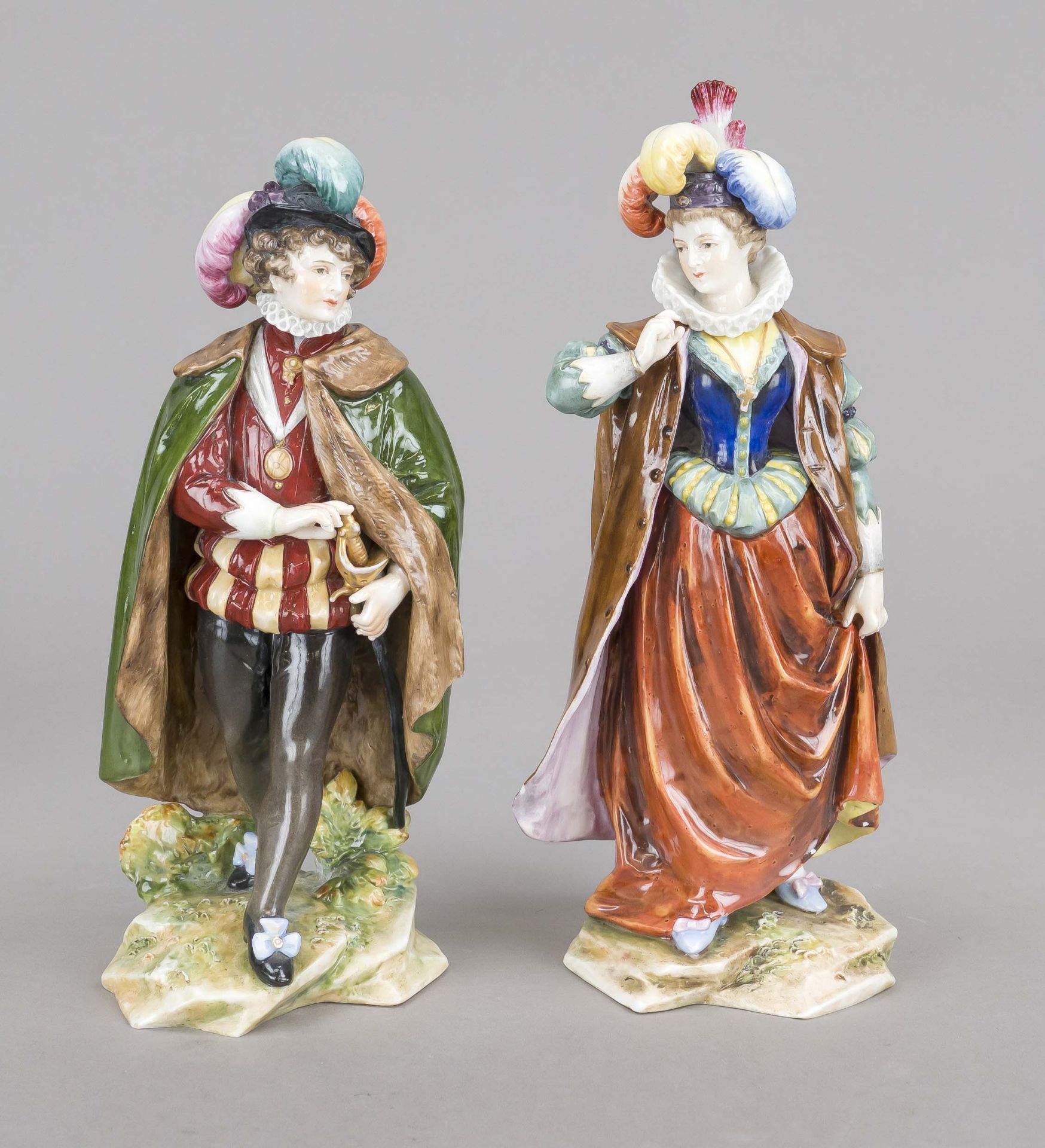 Noble couple, Rudolstadt, Volkstedt, Thuringia, 20th century, nobleman with sword and lady with