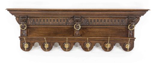 Wardrobe from around 1880, oak, 6 brass hooks, 43 x 130 x 13 cm