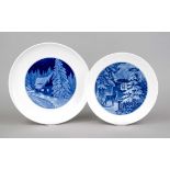 Two plates, Meissen, mark after 1934, Deputat, smooth shape with Christmas motifs in aquatint