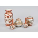 5 pieces porcelain, Japan (Kutani) c. 1900 (Meiji). Pair of small vases, small lidded box, small pot