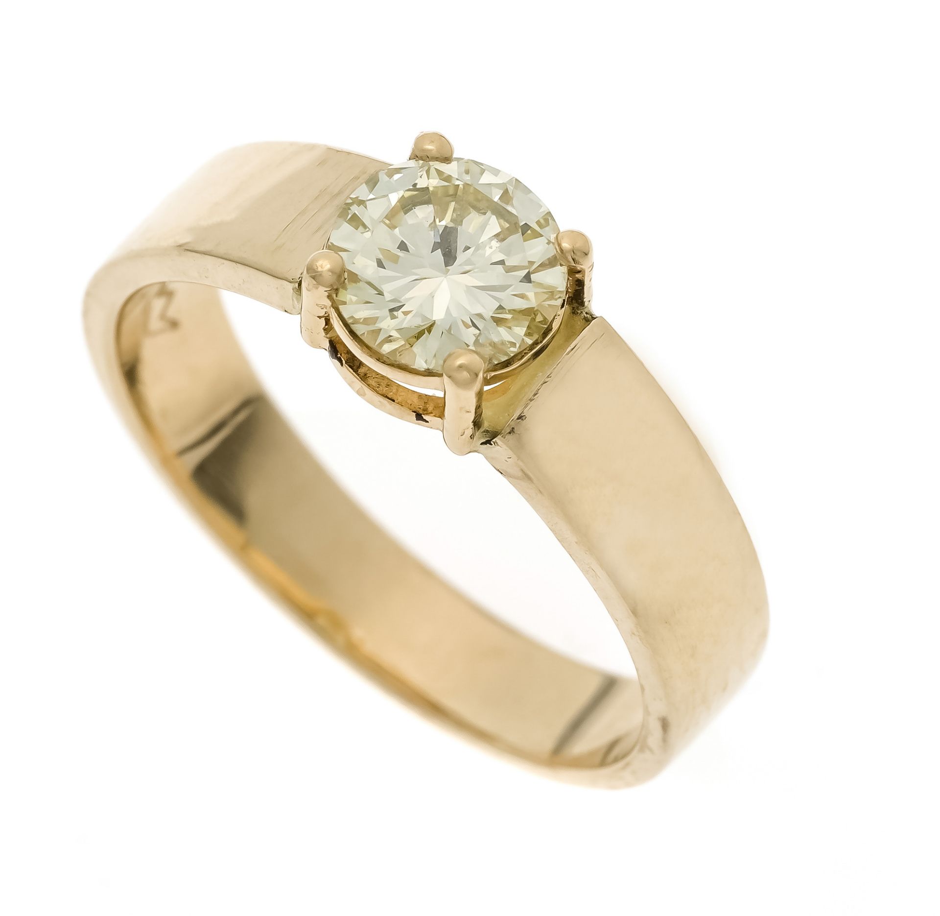 Light yellow brilliant-cut diamond ring GG 585/000 with one brilliant-cut diamond 0.90 ct light