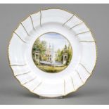 View plate, KPM Berlin, 19th century, Neuozier form, mirrored view of Glienicke Palace as the seat