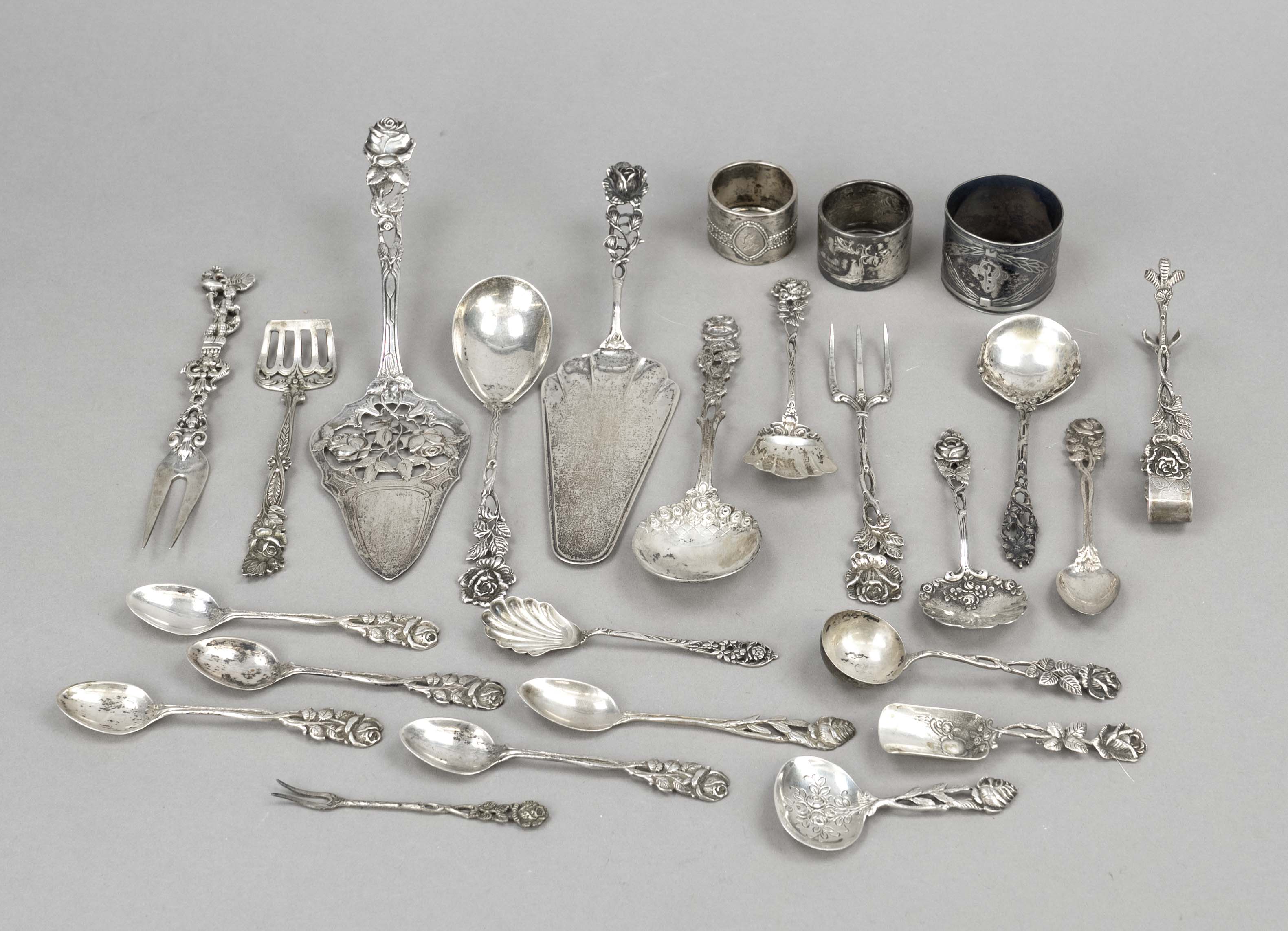 Mixed lot of 22 pieces of cutlery, German, 20th century, various makers, silver of different