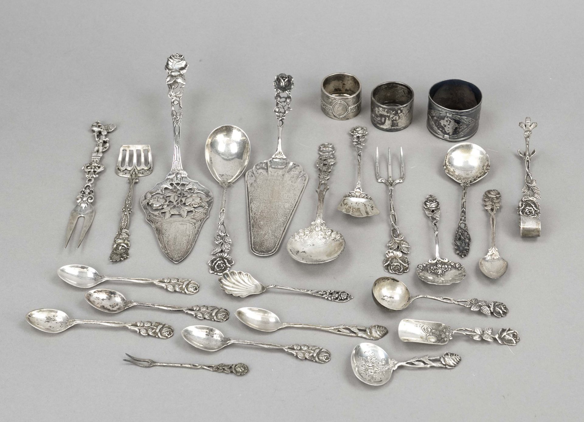 Mixed lot of 22 pieces of cutlery, German, 20th century, various makers, silver of different