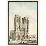 signed Poll, veduta painter 1st half 19th century, view of Notre Dame with a procession in front