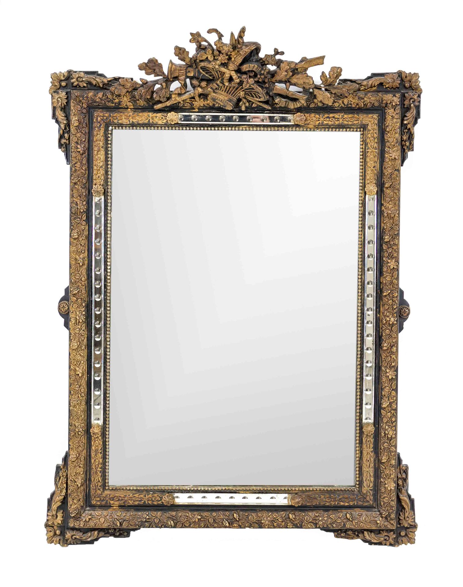 Decorative wall mirror around 1880, stuccoed wood, 120 x 83 cm