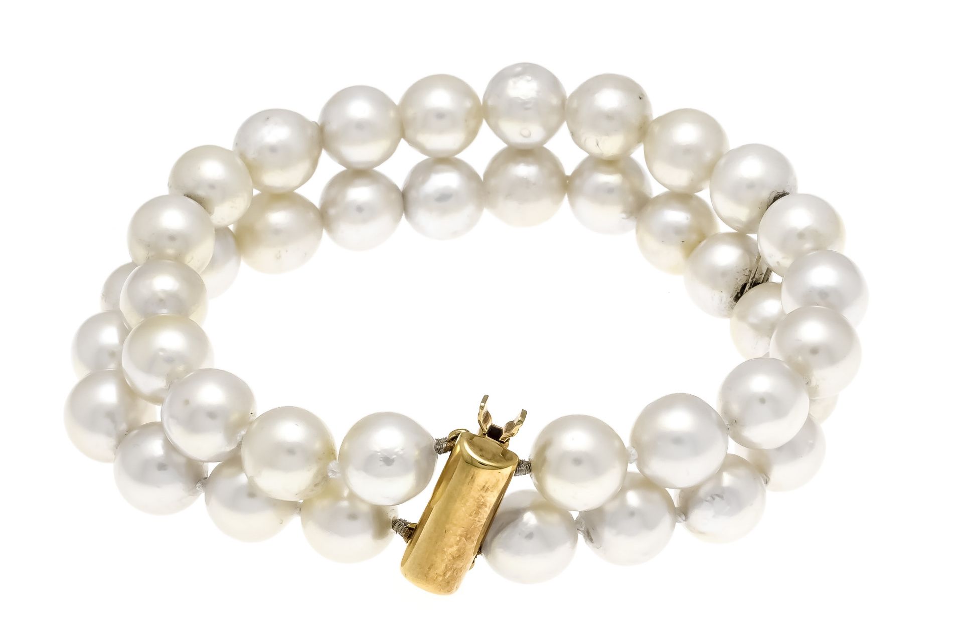 2-row Akoya pearl bracelet with box clasp GG 585/000, strands of cream-colored Akoya pearls 8.5