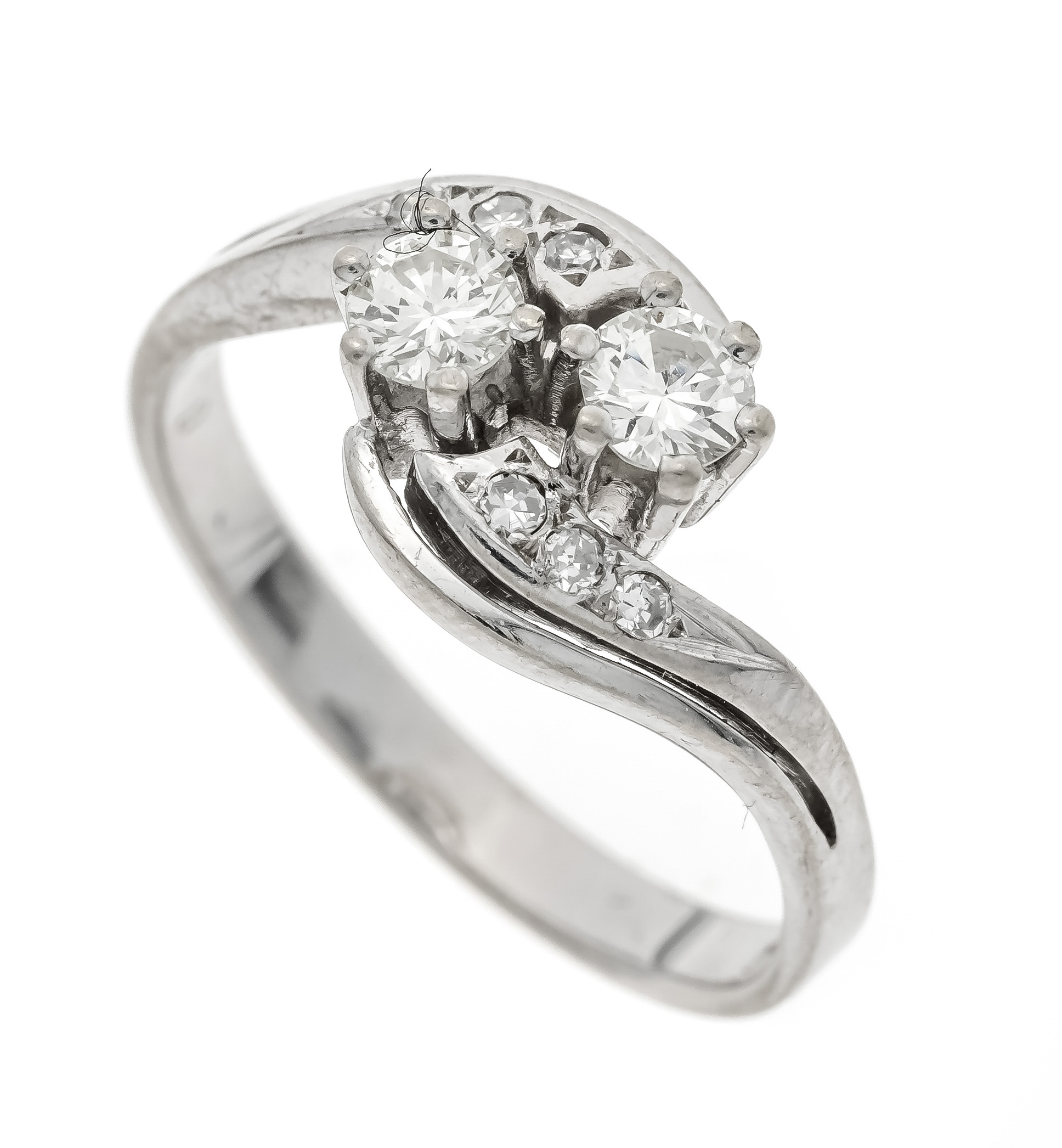 Brilliant ring WG 585/000 with 2 brilliant-cut diamonds and 6 octagonal diamonds, total 0.41 ct (