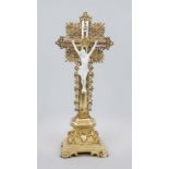 Christ on the cross, late 19th century, bisque porcelain figure of Christ on a wooden cross on an