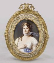 Miniature, 19th century, polychrome tempera painting (probably executed over a print) on a bone