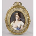 Miniature, 19th century, polychrome tempera painting (probably executed over a print) on a bone