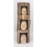 Herbert König (1956-2023), sculptor from Suhl, 3 tree heads, natural tree trunk segments with sawn-