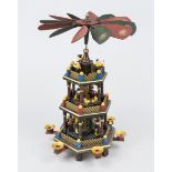 Christmas pyramid, probably West Germany, 2nd half 20th century, in original box. Polychrome painted