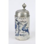 Westerwald beer tankard, 18th century, salt-glazed stoneware, pewter lid mounting with engraving, h.