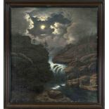 Anonymous Romantic 1st half 19th century, Full moon over a wild mountain stream in a rocky Alpine