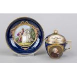 An important lidded cup and saucer, Meissen, Marcolini mark with numeral 4, 1st choice, c. 1778.