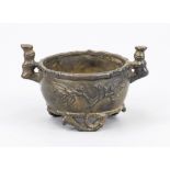 Small bronze censer/koro, China, tripod type Ding in bamboo look, with four-character mark XUANDE,