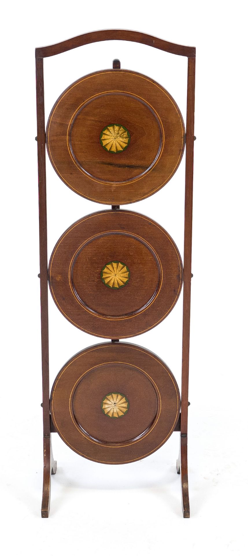 English plate shelf, 19th century, mahogany with inlays, collapsible, h. 85 cm, d. 25 cm - Image 2 of 2