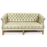 Chesterfield sofa, 20th century, wooden frame, fully quilted light leather, 72 x 170 x 83 cm, seat