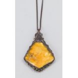 Necklace Amber, 2nd half 20th century, large, butterscotch-colored partly lucid amber with