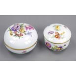 Two round lidded boxes, Meissen, 20th century, deputat, each with polychrome floral painting and