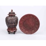 Mixed lot of lacquerware, China 19th/20th century, 1 x Qianlong-style lacquer plate, under the